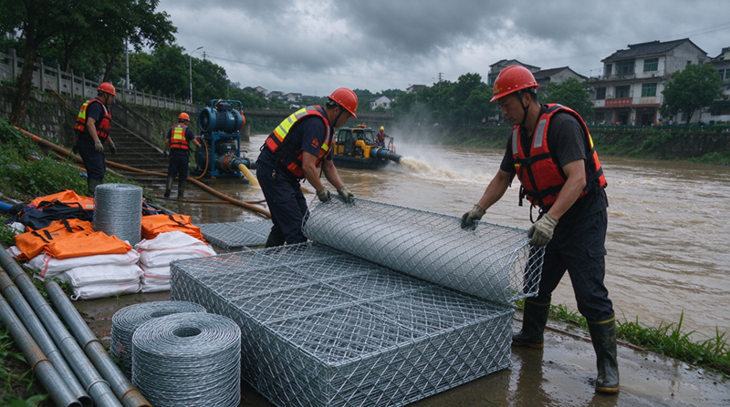 Changshu Jianghe ရေလွှမ်းမိုးမှုကာကွယ်ရေးထုတ်ကုန်များသည် Inner Mongolia အရေးပေါ်ရေနုတ်မြောင်းပံ့ပိုးမှုပရောဂျက်အတွက် Gabion နှင့် Galvanized Mesh ပစ္စည်းများကို ပေးပို့သည်